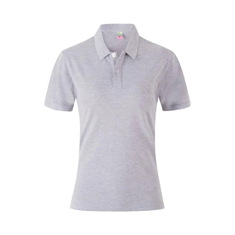 Women's 100% Combed Cotton Pure Cotton Short-sleeved Polo Shirt Custom Printed Embroidery Lgoo Solid Color Breathable Polo Shirt Gray