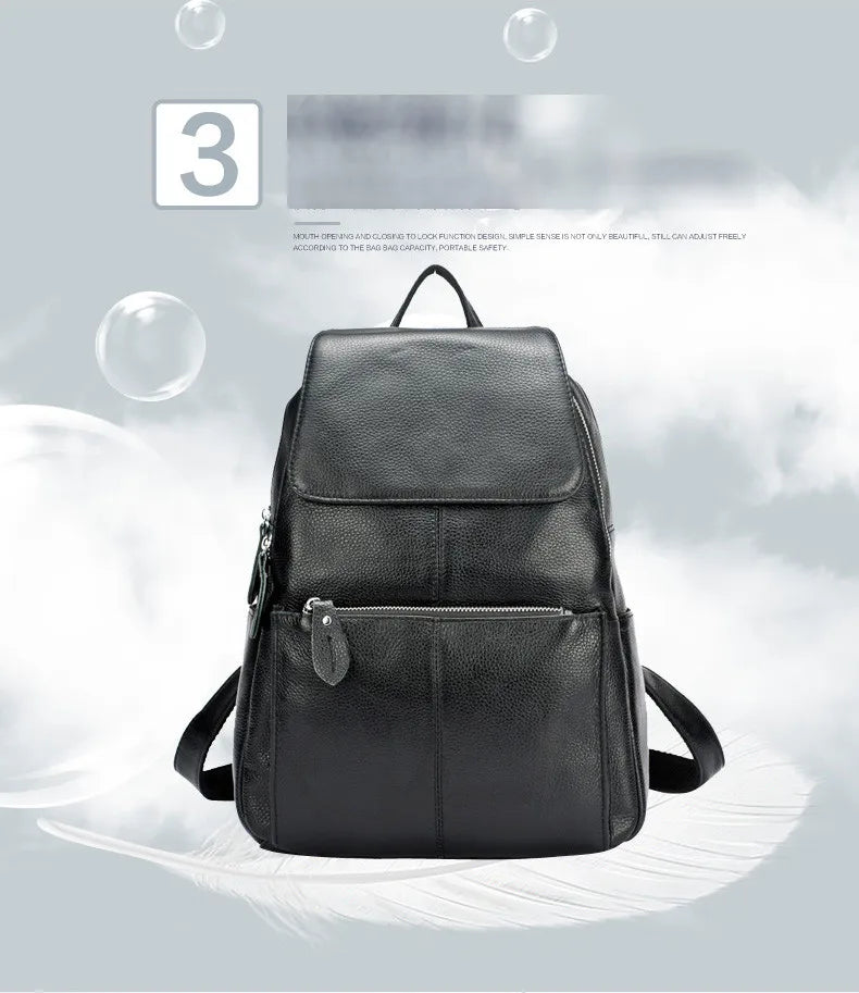 Zency Genuine Leather Women Backpack High Quality Large Capacity Travel Bag Knapsack Schoolbag Shoulder For Ladies Beige Black