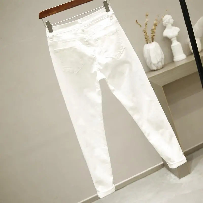 2021 New Autumn Women Jeans Cartoon Graffiti Print Pencil Pants High Waist Stretched Jeans Casual Ankle-length Pants Trousers