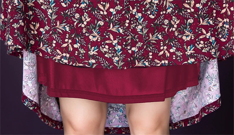 JiuMeiDai-Women's Elegant A-Line Polo Dress, Floral Print Robe, Vintage Designer Party Clothing, Office Lady, Autumn Badiee Stylez