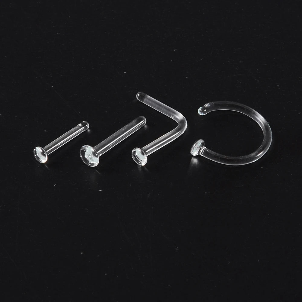1PC Glass Nose Stud Transparent Glass Straight Nose Ring Retainer Holder Hoop Earrings Belly Ring Navel Piercing Jewelry