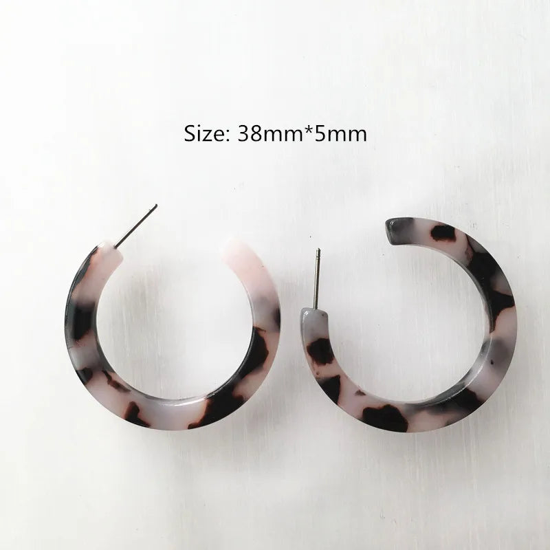 UJBOX 32 Styles Top Quality Acetate Hoop Earrings For Women Leopard Colored Pink Green Yellow Red Blue Acetic Acid Earrings Small size 4