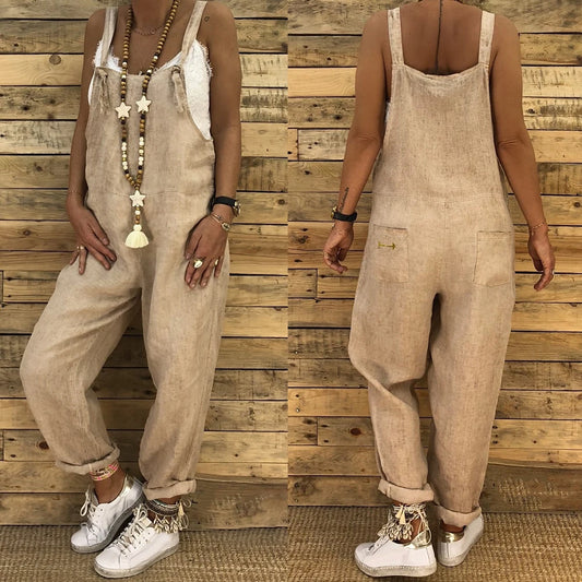 Women Casual Solid Color Sleeveless Adjustable Straps Loose Jumpsuit Bib Overall suitable for school work date Badiee Stylez