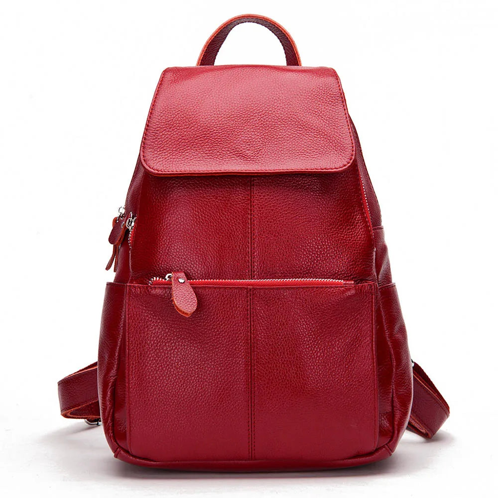 Zency Genuine Leather Women Backpack High Quality Large Capacity Travel Bag Knapsack Schoolbag Shoulder For Ladies Beige Black Dark Red