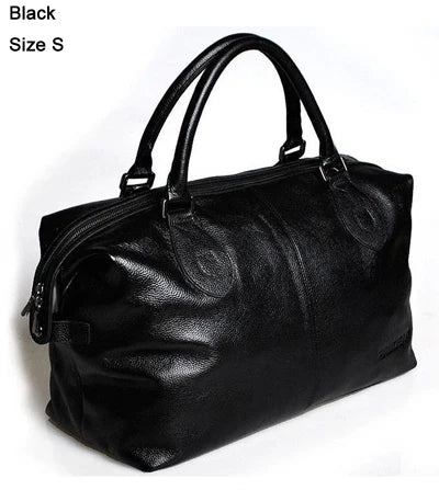 Fashion Genuine Leather Travel Bag Men's Luggage Bags Large Male Duffle Bag weekend Women Shoulder Bag Big Tote Handbag Black black size S
