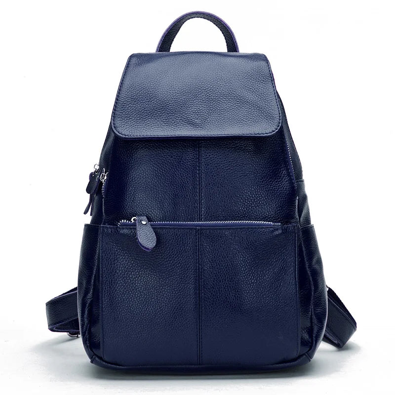 Zency Genuine Leather Women Backpack High Quality Large Capacity Travel Bag Knapsack Schoolbag Shoulder For Ladies Beige Black Dark Blue