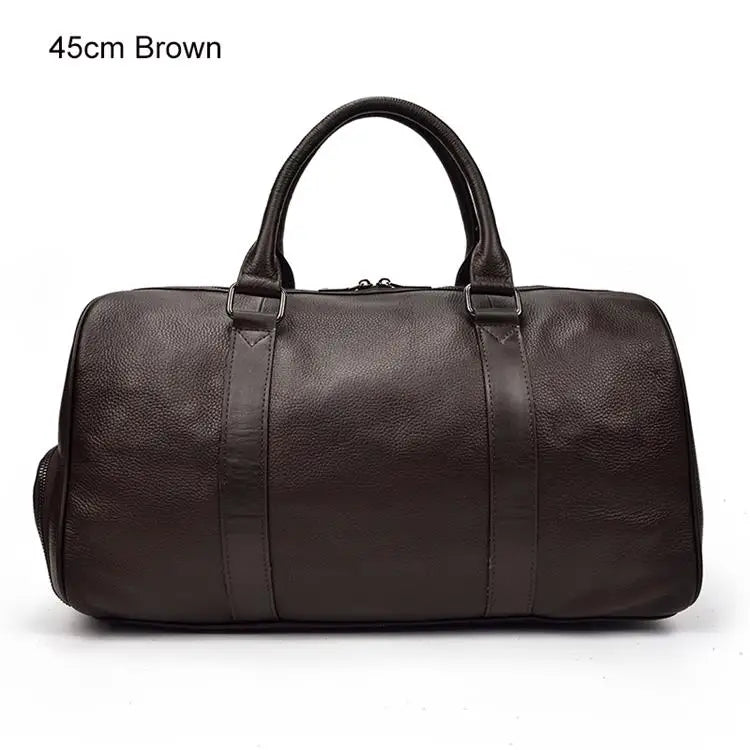 Luxury Genuine Leather Men Women Travel Bag Cow Leather Carry On Luggage Bag Travel Shoulder Bag Male Female Weekend Duffle Bag brown (45cm)