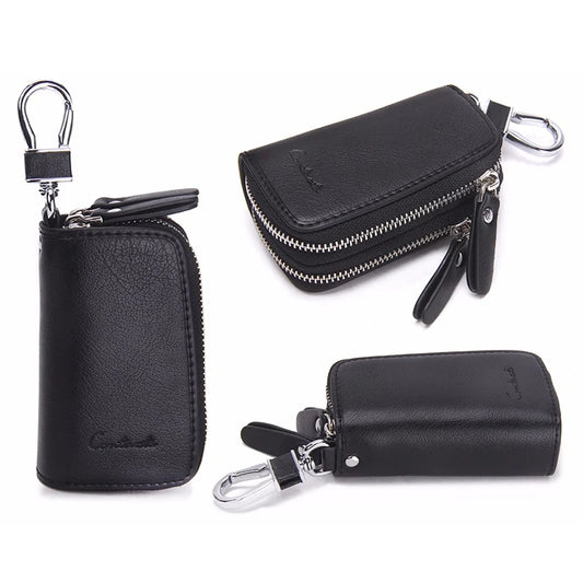 CONTACT'S Classic New Double Zip Men's Genuine Cow Leather Car Key Holder Multifunction Housekeeper High Class Motor Key Case