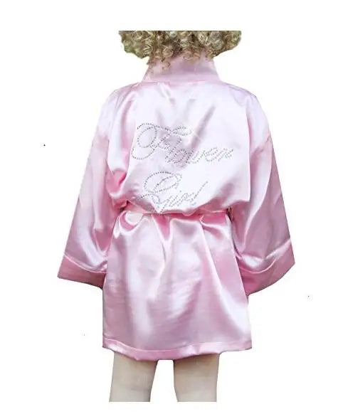 Fashion Kid Flower Girl Wedding Party Mini Bride Bridal Satin Solid Bath Robe Yukata Rayon Silk Sexy Sleepwear Children Dressin Pink