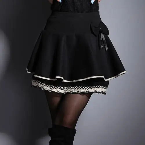 Zuolunouba Summer Slim Preppy Skirt Women Flower Bow Mini Tutu Style Elasticity Lace Skirts Shorts Lady High Waist Student black white
