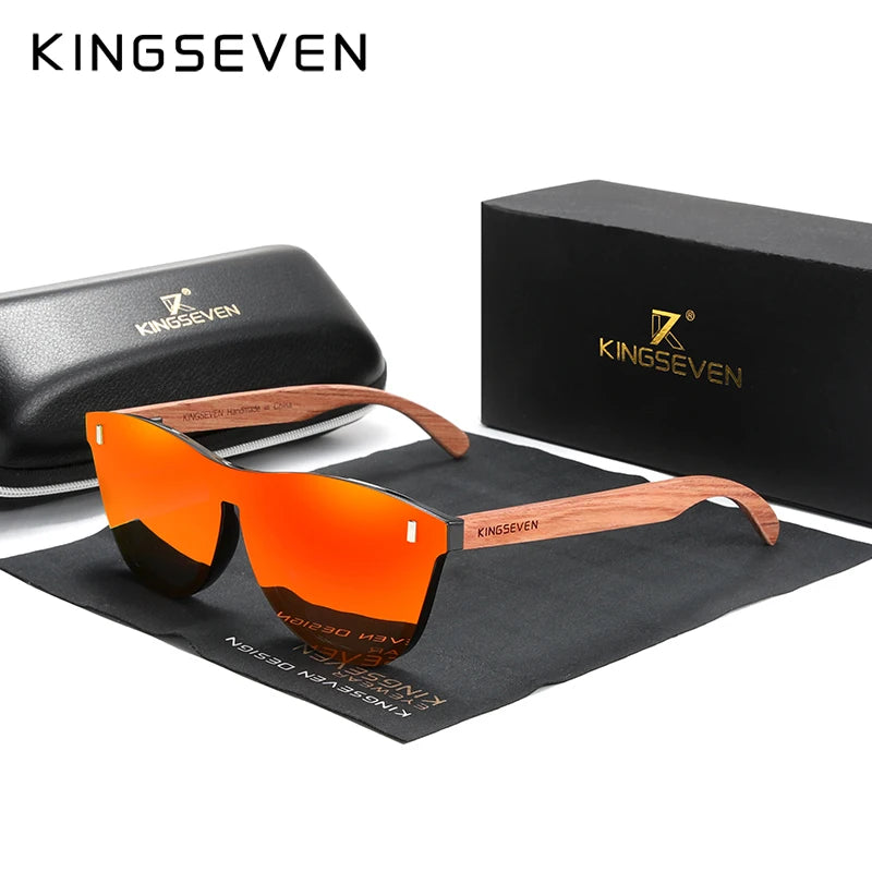 KINGSEVEN Women's Glasses Natural Bubinga Wooden Sunglasses Men Polarized Fashion Sun Glasses Original Wood Oculos de sol Red bubinga wood Kingseven Original
