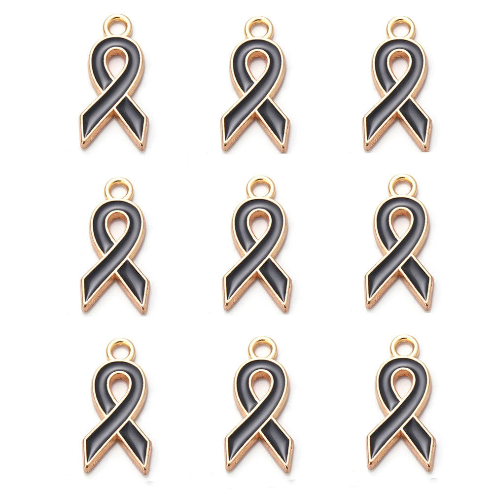 10pcs/lot Breast Cancer Awareness Ribbon Pendant Pink Ribbon Charm Pendants DIY Accessories for Women Jewelry Necklace Bracelet Gold black