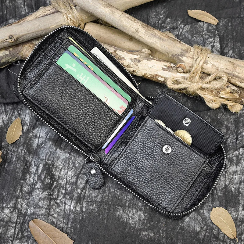 2023 New Short Wallet Men Women Vintage Fashion Card Holder Zipper Coin Purse Crazy Horse Leather Mens Slim Zipper Purse Wallet