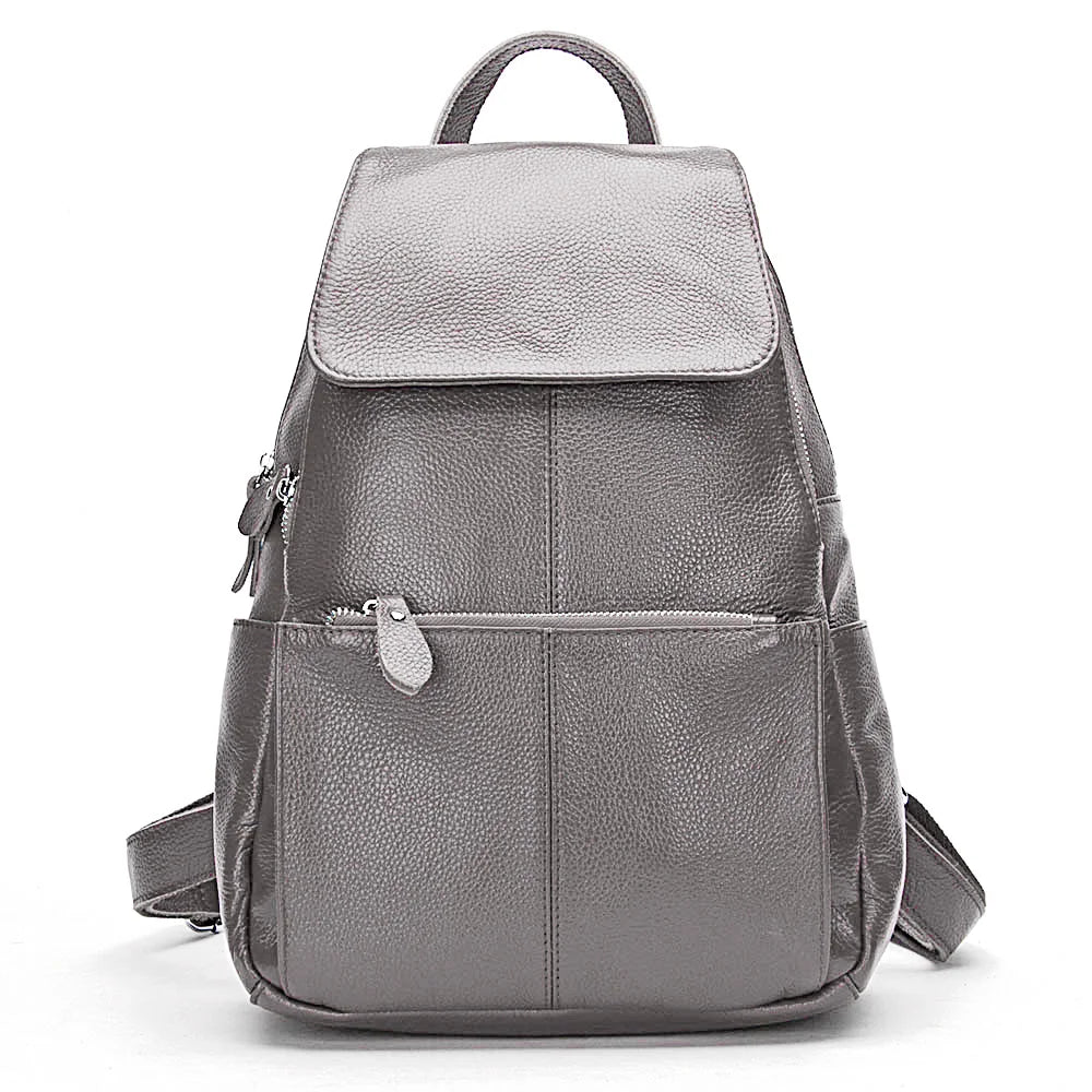 Zency Genuine Leather Women Backpack High Quality Large Capacity Travel Bag Knapsack Schoolbag Shoulder For Ladies Beige Black Bronze