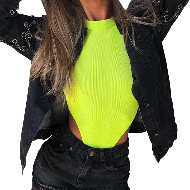 2021 Sexy Women Halter Bodysuits High Cut Bodycon Leotard Tops Summer Fashion Female Solid Sleeveless Bodysuits Bottomed Tops F