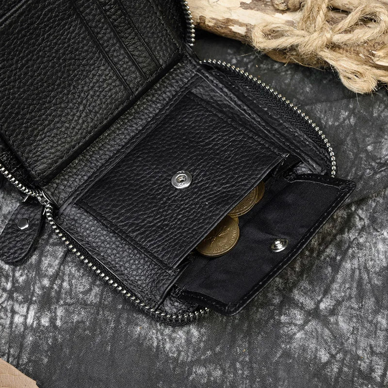 2023 New Short Wallet Men Women Vintage Fashion Card Holder Zipper Coin Purse Crazy Horse Leather Mens Slim Zipper Purse Wallet