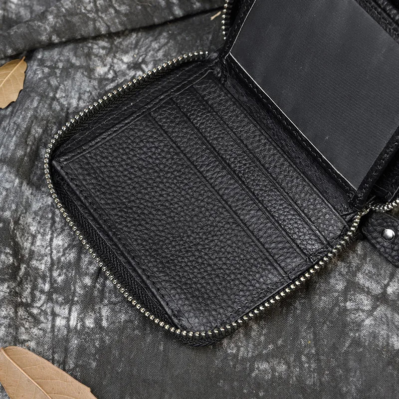 2023 New Short Wallet Men Women Vintage Fashion Card Holder Zipper Coin Purse Crazy Horse Leather Mens Slim Zipper Purse Wallet