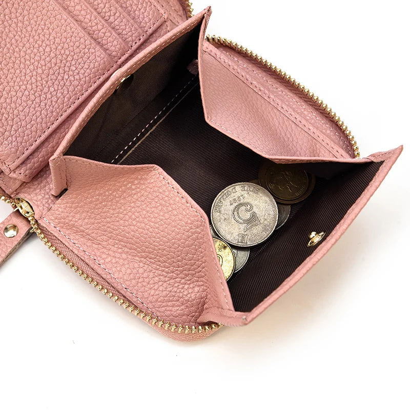 2023 New Short Wallet Men Women Vintage Fashion Card Holder Zipper Coin Purse Crazy Horse Leather Mens Slim Zipper Purse Wallet