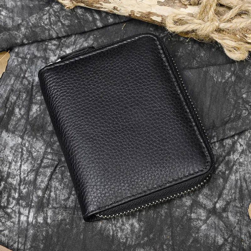 2023 New Short Wallet Men Women Vintage Fashion Card Holder Zipper Coin Purse Crazy Horse Leather Mens Slim Zipper Purse Wallet