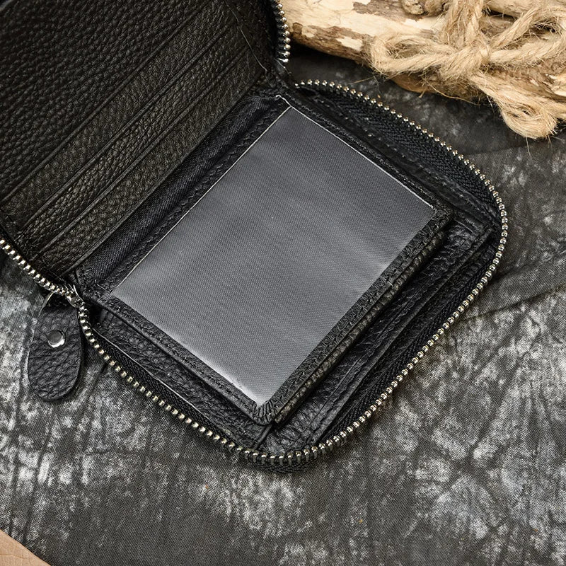 2023 New Short Wallet Men Women Vintage Fashion Card Holder Zipper Coin Purse Crazy Horse Leather Mens Slim Zipper Purse Wallet