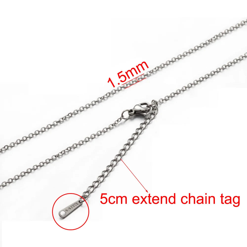AHKNORMAILCUI 5pcs/Lot Stainless Steel 1 1.5 2mm Rolo Link Chain Necklace Gold 40 45 50 60CM Long Chain Lobster Clasp Necklace Badiee Stylez