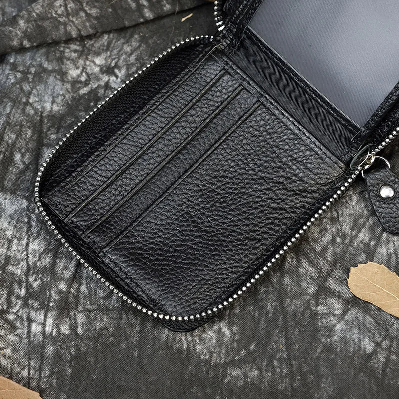 2023 New Short Wallet Men Women Vintage Fashion Card Holder Zipper Coin Purse Crazy Horse Leather Mens Slim Zipper Purse Wallet