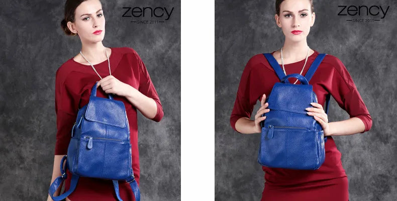 Zency Genuine Leather Women Backpack High Quality Large Capacity Travel Bag Knapsack Schoolbag Shoulder For Ladies Beige Black
