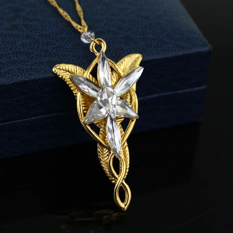 Lord Rings Arwen Evenstar Necklace The Elves Princess Fashion Crystal Cubic Zirconia Stone Pendant For Women Wedding Gifts