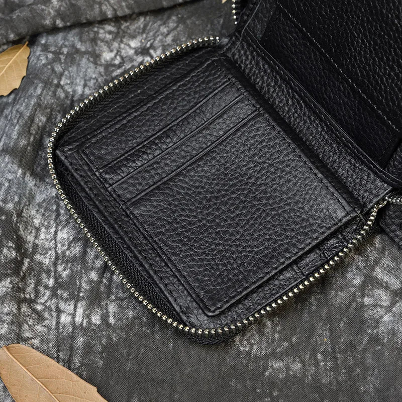 2023 New Short Wallet Men Women Vintage Fashion Card Holder Zipper Coin Purse Crazy Horse Leather Mens Slim Zipper Purse Wallet