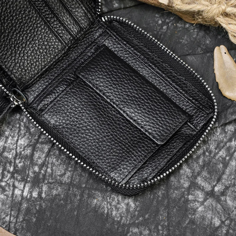 2023 New Short Wallet Men Women Vintage Fashion Card Holder Zipper Coin Purse Crazy Horse Leather Mens Slim Zipper Purse Wallet