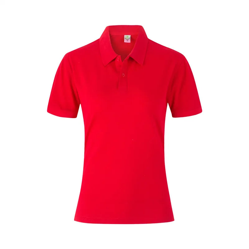 Women's 100% Combed Cotton Pure Cotton Short-sleeved Polo Shirt Custom Printed Embroidery Lgoo Solid Color Breathable Polo Shirt Red