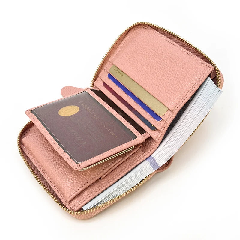 2023 New Short Wallet Men Women Vintage Fashion Card Holder Zipper Coin Purse Crazy Horse Leather Mens Slim Zipper Purse Wallet