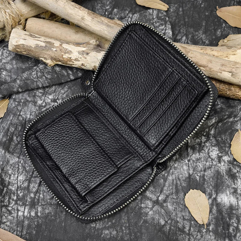 2023 New Short Wallet Men Women Vintage Fashion Card Holder Zipper Coin Purse Crazy Horse Leather Mens Slim Zipper Purse Wallet