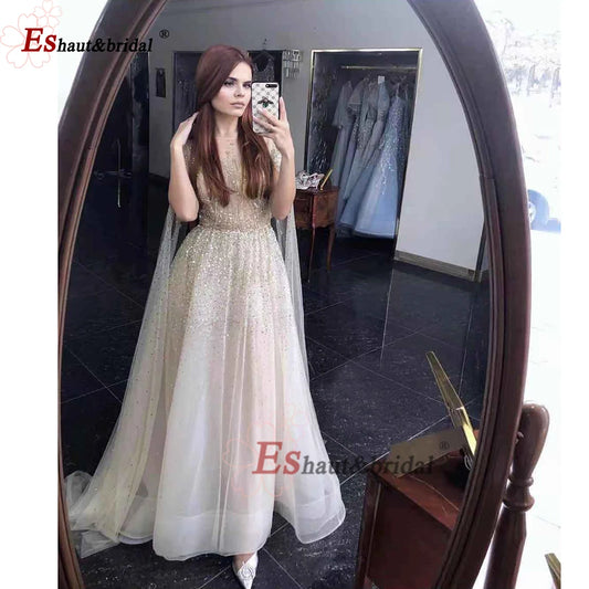 Elegant Dubai Arabic Evening Dresses for Women 2025 Long Sleeves O Neck A-Line Luxury Formal Prom Wedding Party Gowns Customized Badiee Stylez