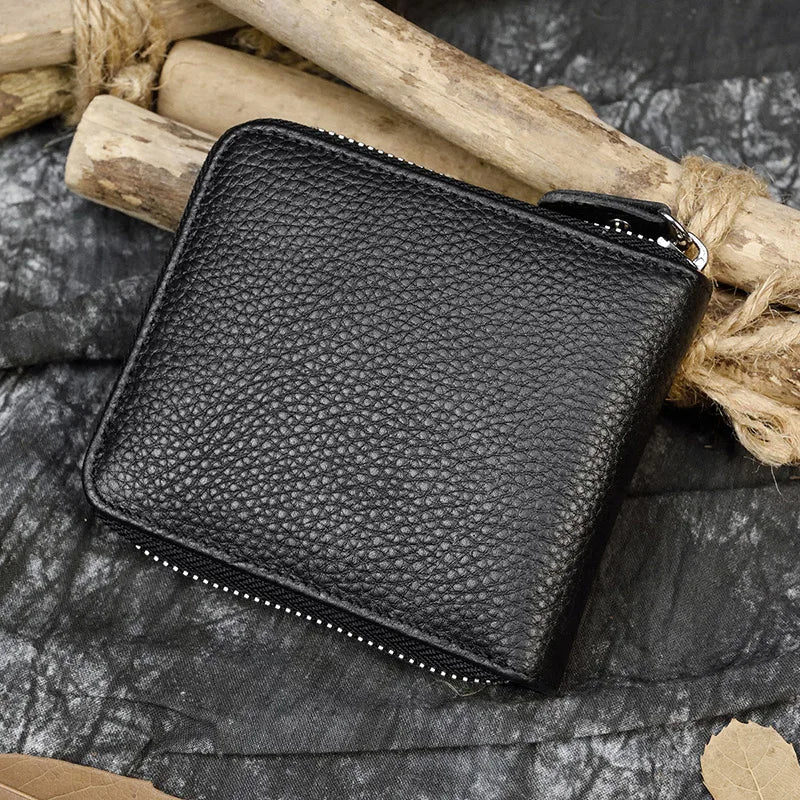 2023 New Short Wallet Men Women Vintage Fashion Card Holder Zipper Coin Purse Crazy Horse Leather Mens Slim Zipper Purse Wallet