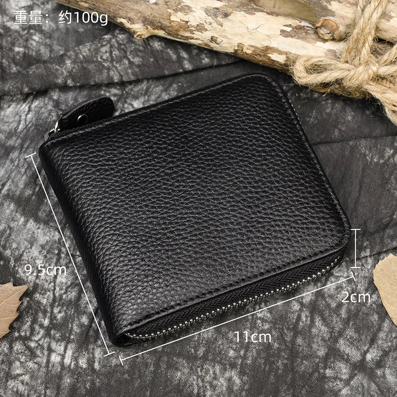 2023 New Short Wallet Men Women Vintage Fashion Card Holder Zipper Coin Purse Crazy Horse Leather Mens Slim Zipper Purse Wallet