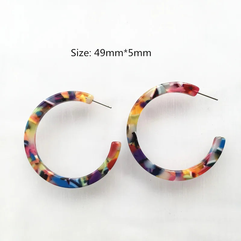 UJBOX 32 Styles Top Quality Acetate Hoop Earrings For Women Leopard Colored Pink Green Yellow Red Blue Acetic Acid Earrings Big size 8