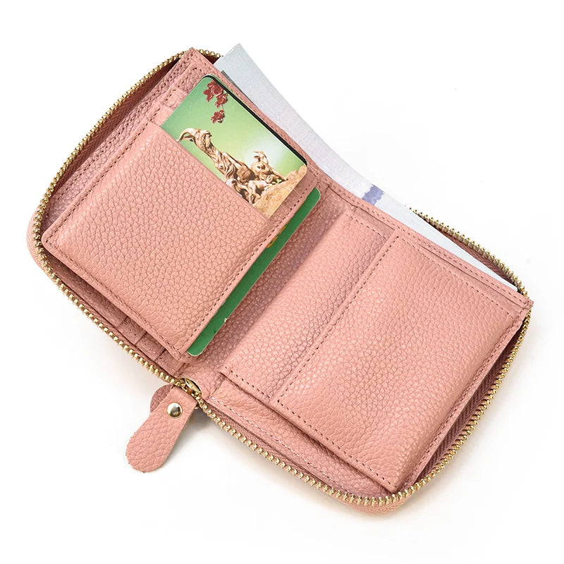 2023 New Short Wallet Men Women Vintage Fashion Card Holder Zipper Coin Purse Crazy Horse Leather Mens Slim Zipper Purse Wallet