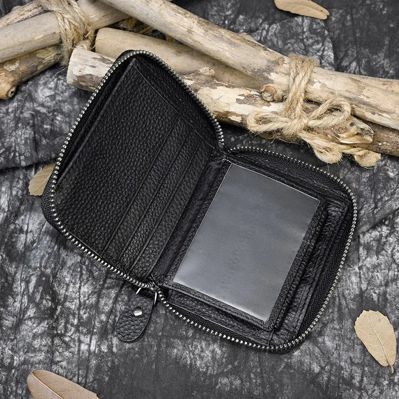 2023 New Short Wallet Men Women Vintage Fashion Card Holder Zipper Coin Purse Crazy Horse Leather Mens Slim Zipper Purse Wallet