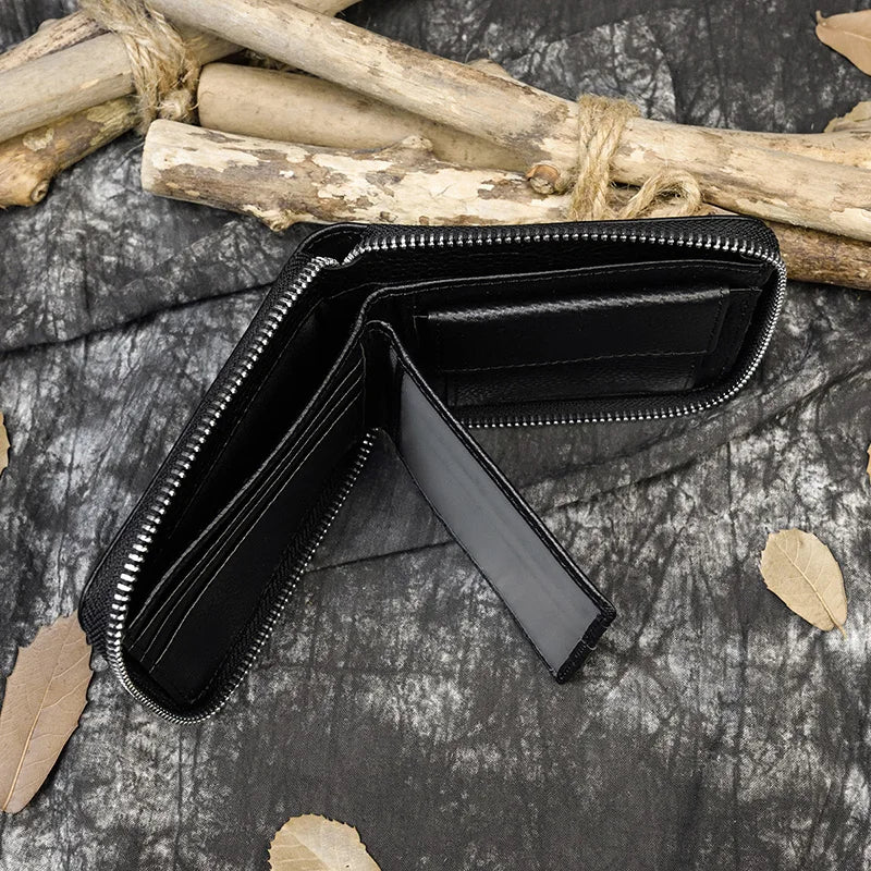 2023 New Short Wallet Men Women Vintage Fashion Card Holder Zipper Coin Purse Crazy Horse Leather Mens Slim Zipper Purse Wallet