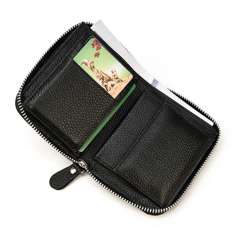 2023 New Short Wallet Men Women Vintage Fashion Card Holder Zipper Coin Purse Crazy Horse Leather Mens Slim Zipper Purse Wallet