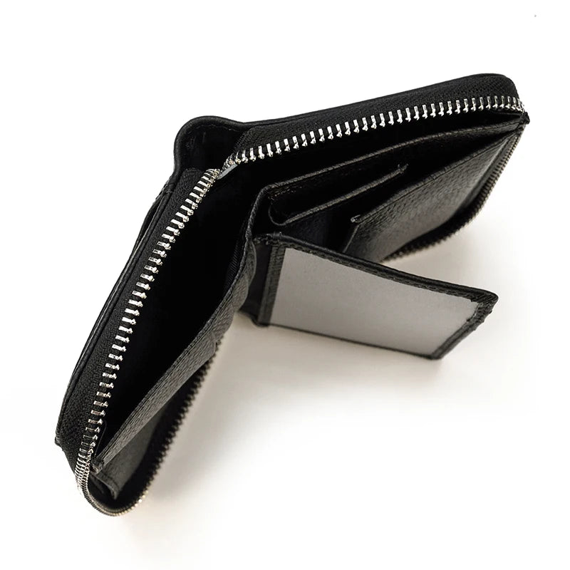 2023 New Short Wallet Men Women Vintage Fashion Card Holder Zipper Coin Purse Crazy Horse Leather Mens Slim Zipper Purse Wallet