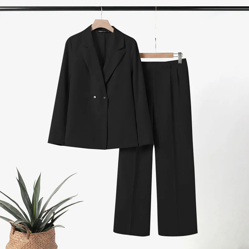 ZANZEA Korean Fashion Blazer Tops 2pcs Suits Autumn 2024 Solid Color Women Elegant Pant Sets Trousers Commute Blazer Suits black