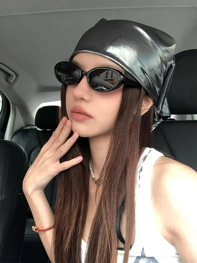 Y2K Punk Bandana Scarf for Women Fashion Square Headwear Bling Silver Head Scarf Hair Accessories Bandanas for Girls Women