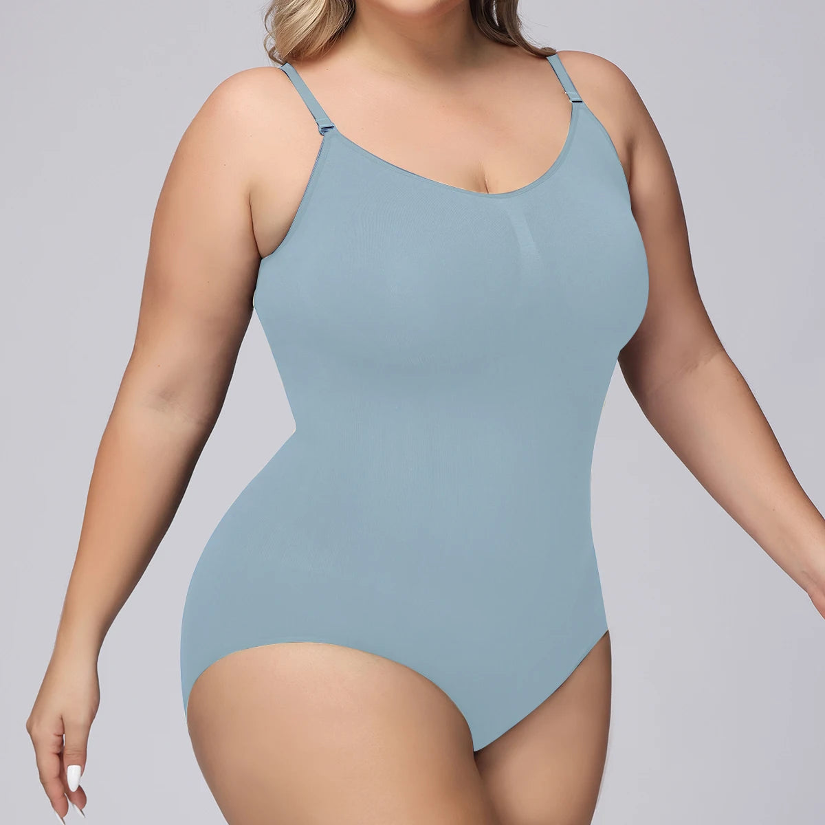 Women's seamless plus-size underwear hip lift, belly tuck, waist strap sexy one-piece shapewear Blue