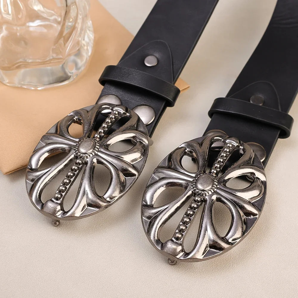 New Men's Belt Bohemian Style Vintage Inlaid Skeleton Head Women's Belt Riveted Belts Six Star Belt Punk Rock Sexpot Y2K Belts