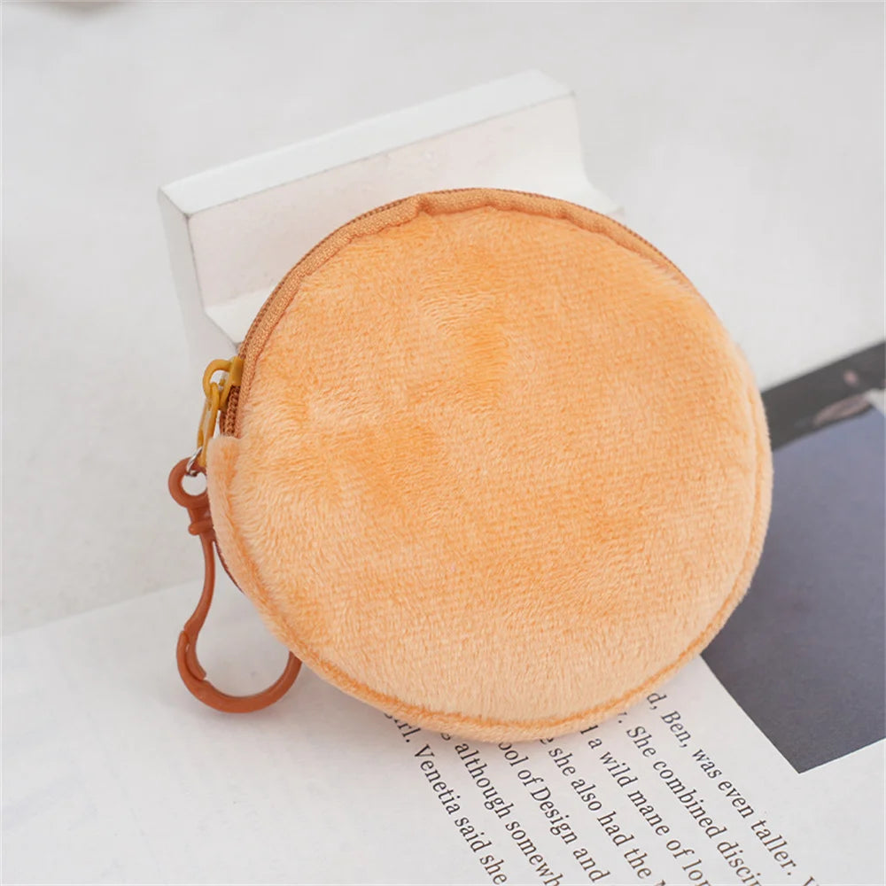 Solid Plush Round Coin Purse Women's Cute Wallet ID Card Bag Keychain Minimalist Coin Bag Kawaii Wallets for Women Gift Khaki