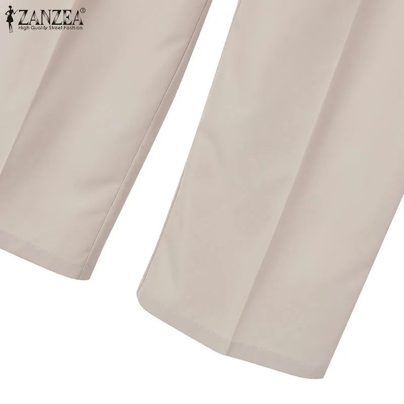 ZANZEA Korean Fashion Blazer Tops 2pcs Suits Autumn 2024 Solid Color Women Elegant Pant Sets Trousers Commute Blazer Suits