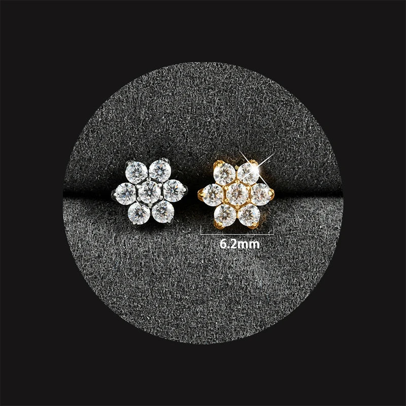 1PC ASTM F136 Titanium Flower CZ Labret Stud Internal Thread Piercing Lip Stud Daith Conch Earring Piercing Jewelry Wholesale NO 6 Labret, Lip Piercing Jewelry