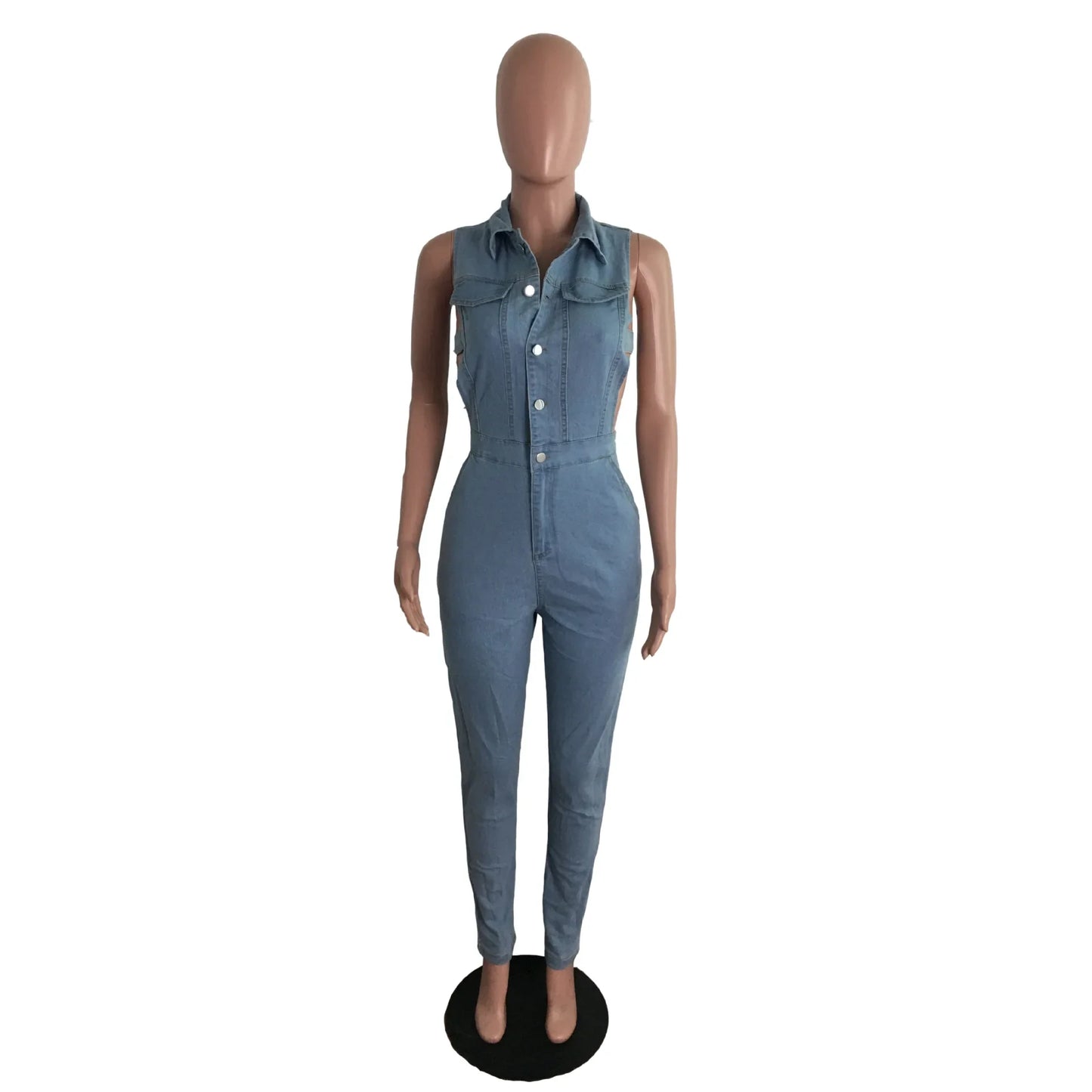Hollow Denim Ankle Length Pants Women Overalls Spliced Washed Pencil Jeans Vintage Skinny Jean One Piece Button Sexy 2025